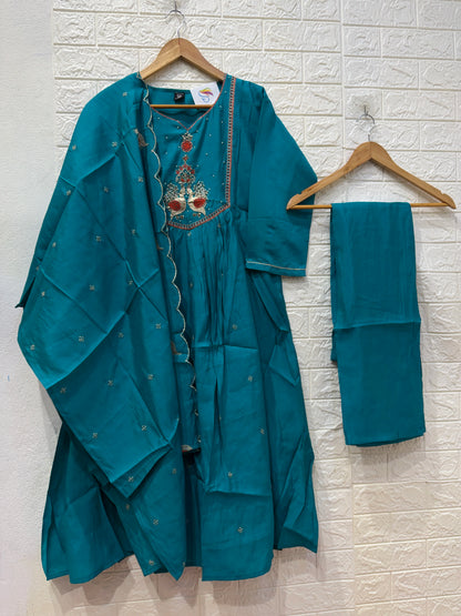 Umbrella Mul Chanderi Hand Work 3 Piece Set