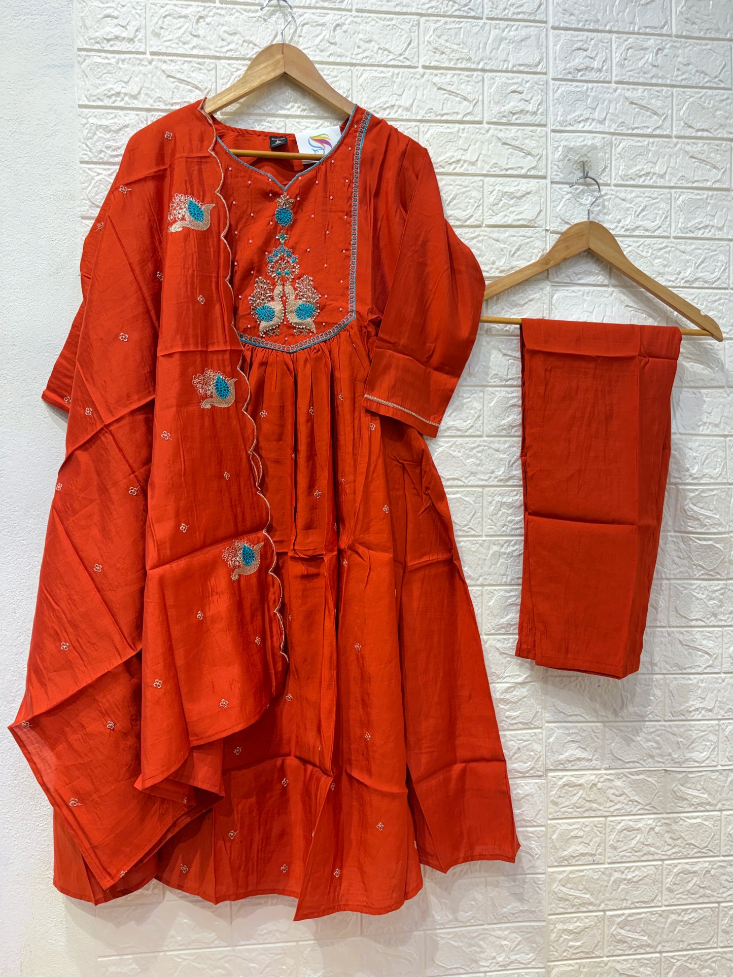 Umbrella Mul Chanderi Hand Work 3 Piece Set