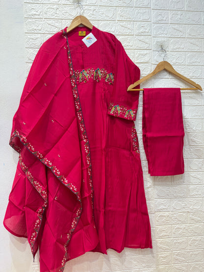 Premium Mul Chanderi Embroidery 3 Piece Set