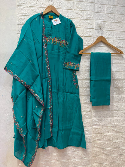 Premium Mul Chanderi Embroidery 3 Piece Set