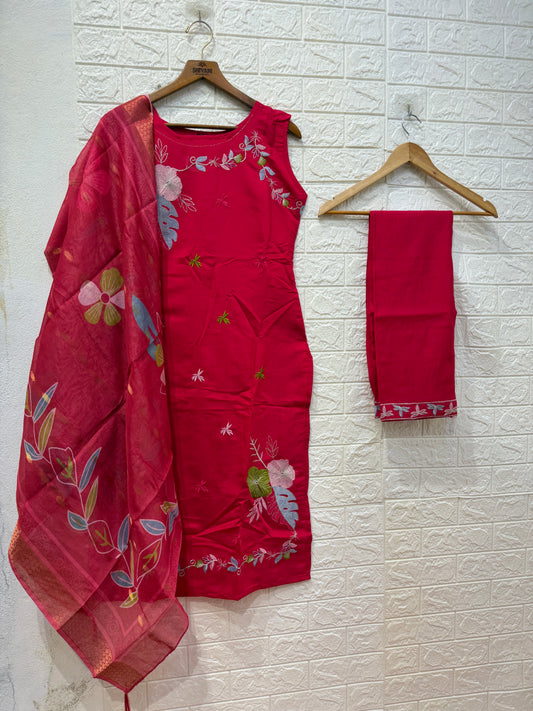 HIT DESIGN ROMAN SILK EMBROIDERY WORK 3 PIECE SETS