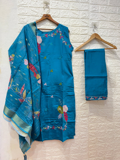 HIT DESIGN ROMAN SILK EMBROIDERY WORK 3 PIECE SETS