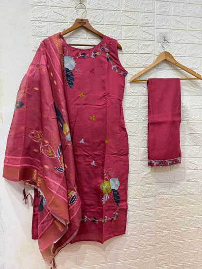 HIT DESIGN ROMAN SILK EMBROIDERY WORK 3 PIECE SETS