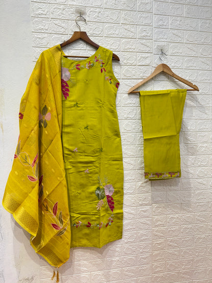 HIT DESIGN ROMAN SILK EMBROIDERY WORK 3 PIECE SETS