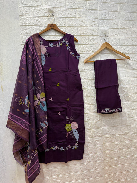 HIT DESIGN ROMAN SILK EMBROIDERY WORK 3 PIECE SETS