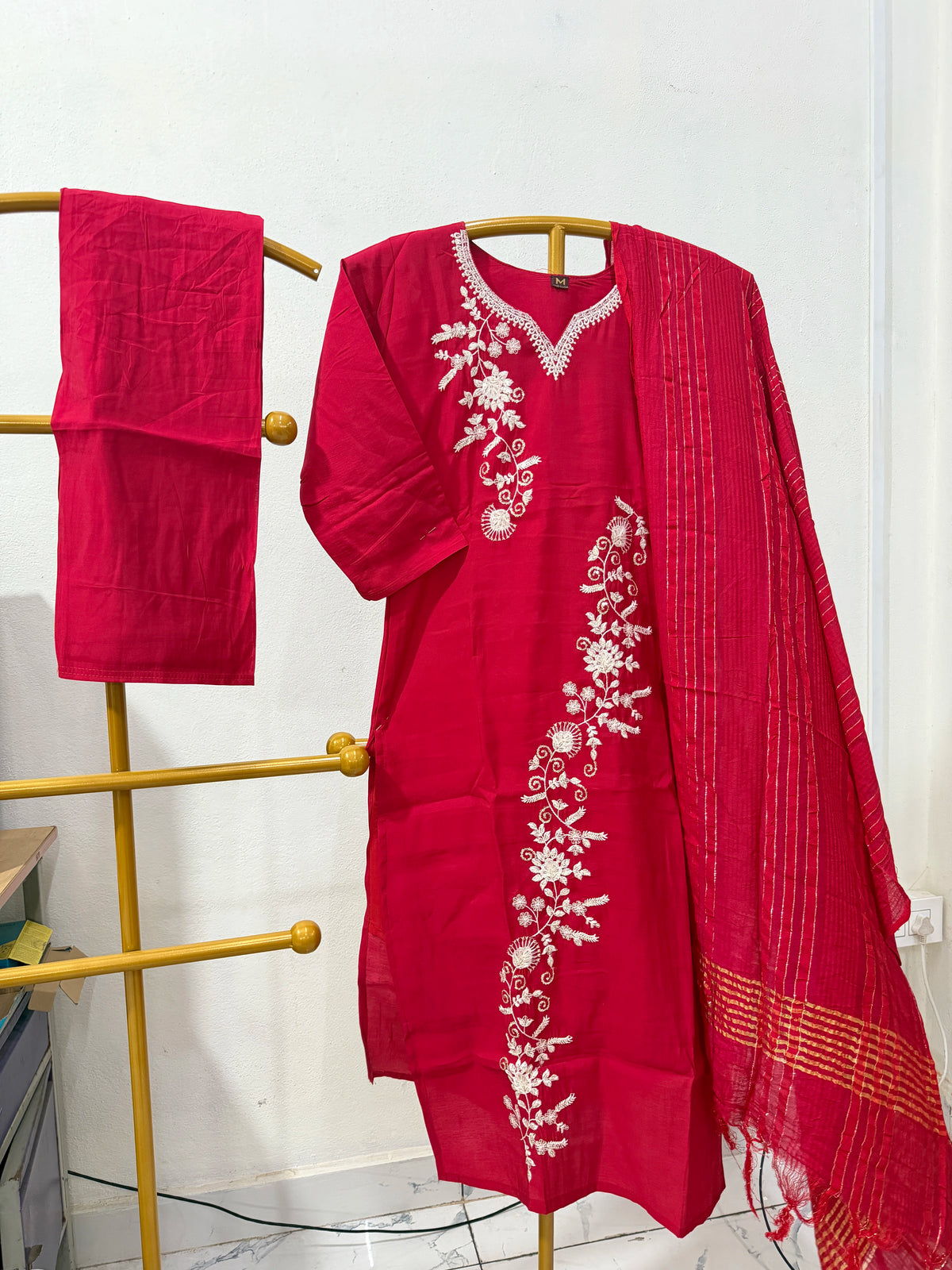 Roman Silk Embroidery Work Straight Cut 3 Piece Sets