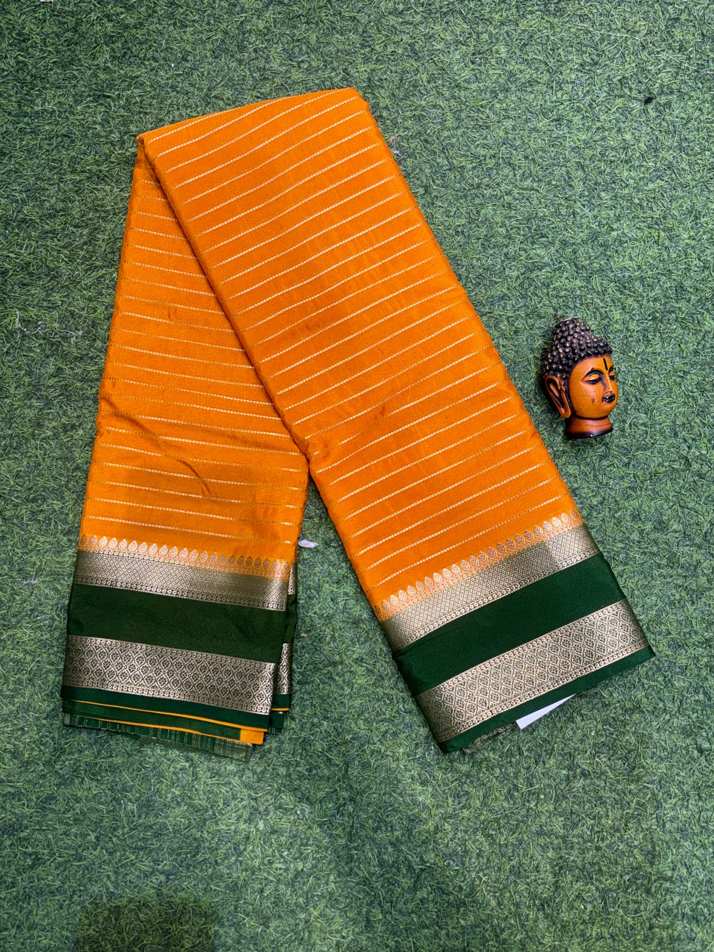 Semi Mysore Silk Sarees In Elegant Horizontal Stripe Pattern