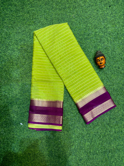Semi Mysore Silk Sarees In Elegant Horizontal Stripe Pattern