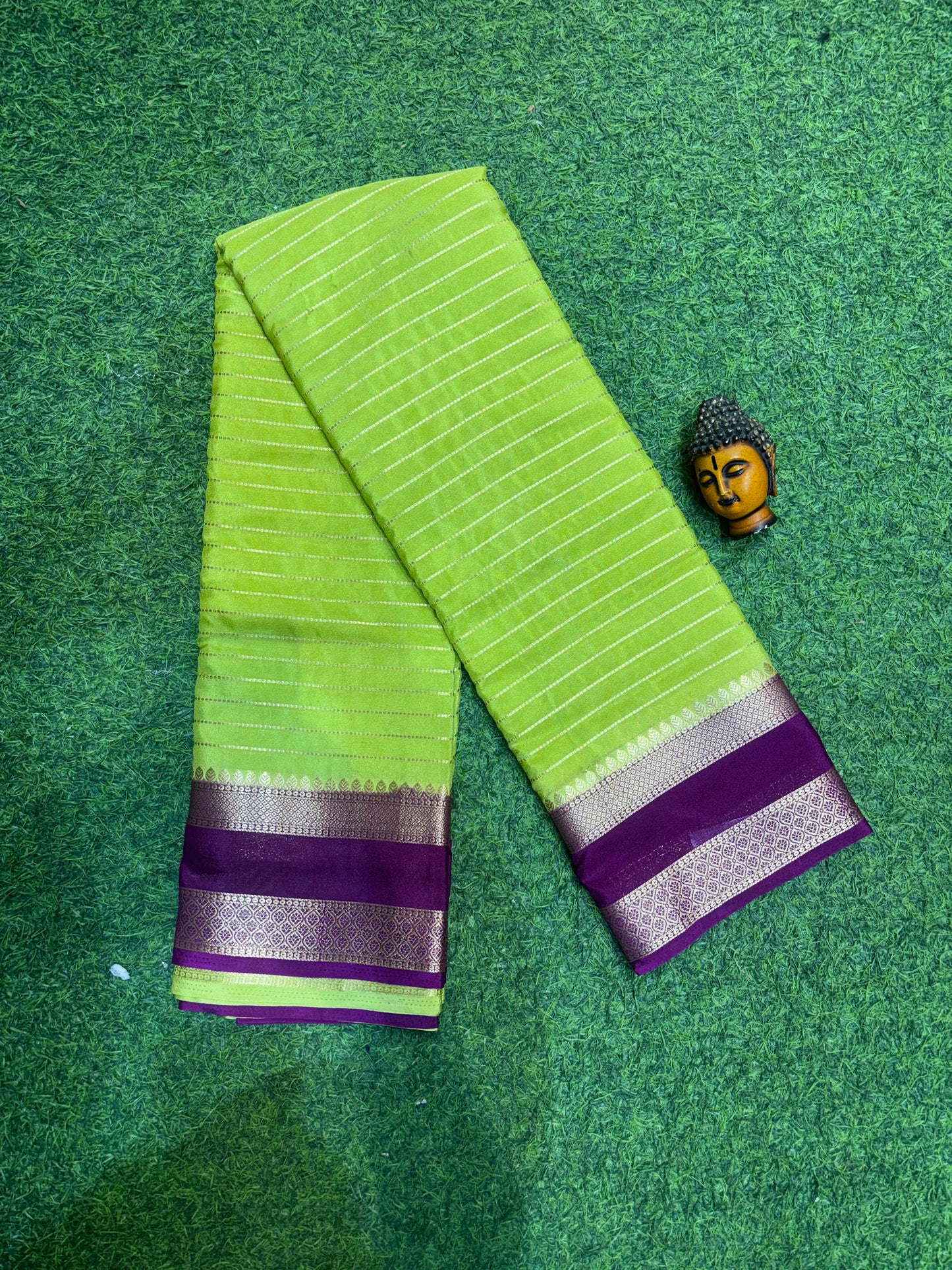 Semi Mysore Silk Sarees In Elegant Horizontal Stripe Pattern