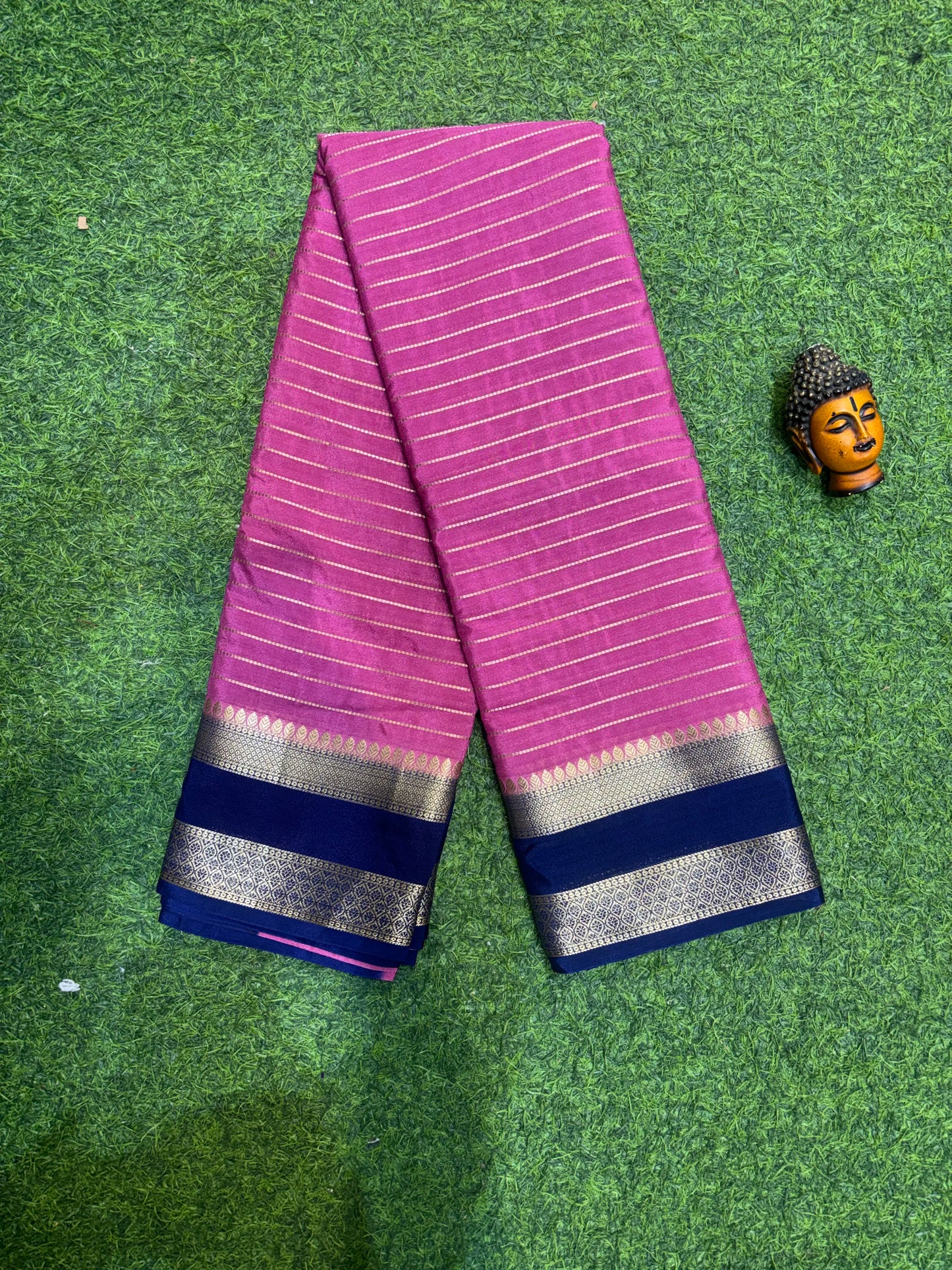 Semi Mysore Silk Sarees In Elegant Horizontal Stripe Pattern