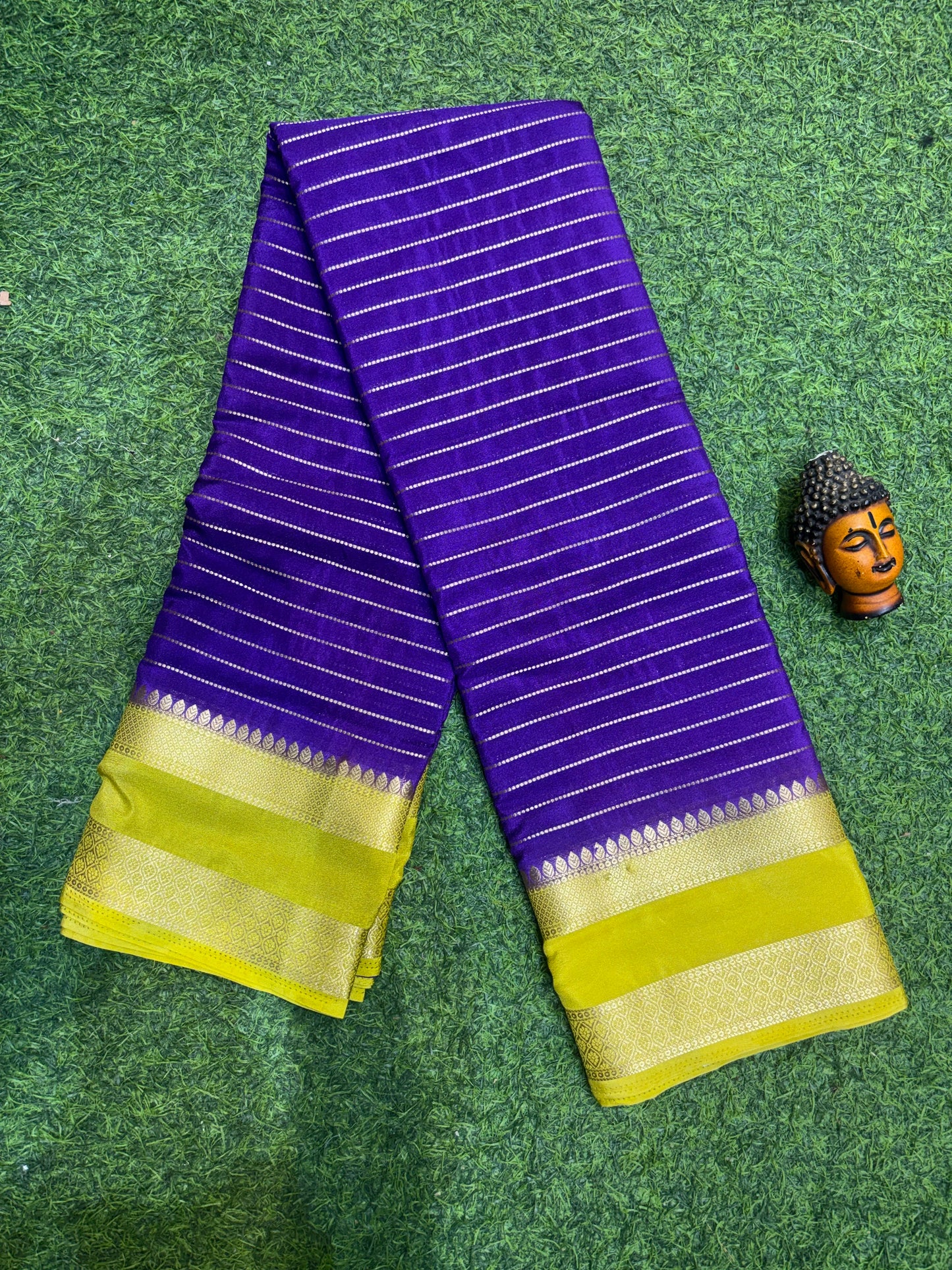 Semi Mysore Silk Sarees In Elegant Horizontal Stripe Pattern