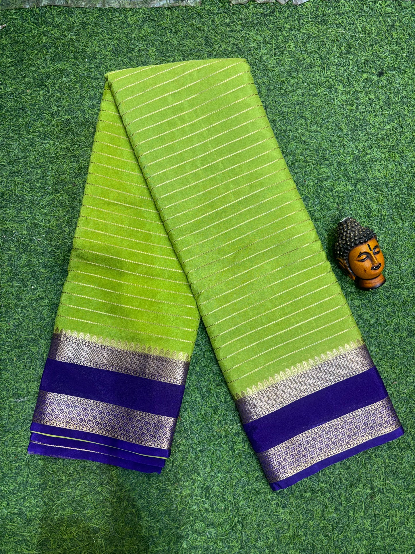 Semi Mysore Silk Sarees In Elegant Horizontal Stripe Pattern