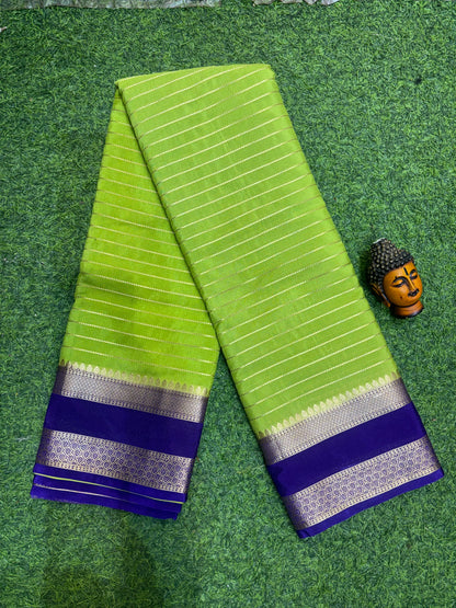 Semi Mysore Silk Sarees In Elegant Horizontal Stripe Pattern