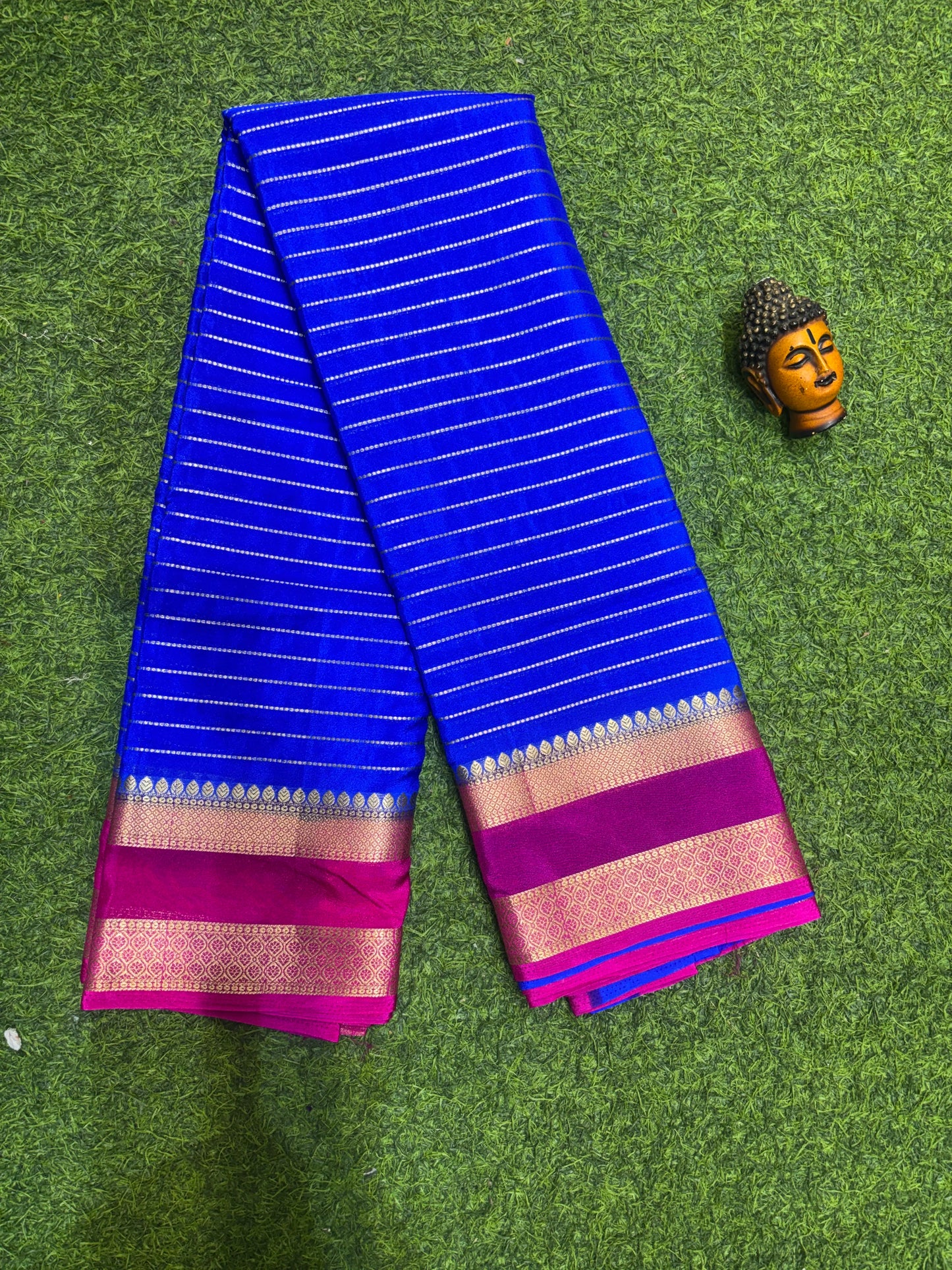 Semi Mysore Silk Sarees In Elegant Horizontal Stripe Pattern