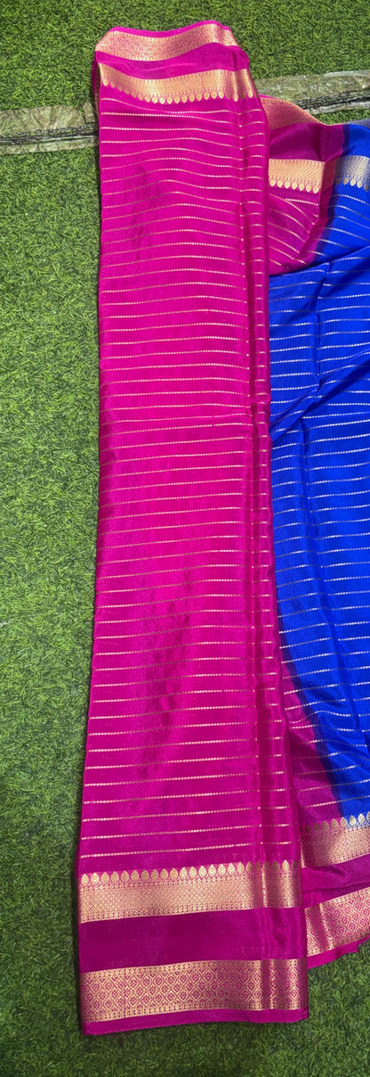 Semi Mysore Silk Sarees In Elegant Horizontal Stripe Pattern