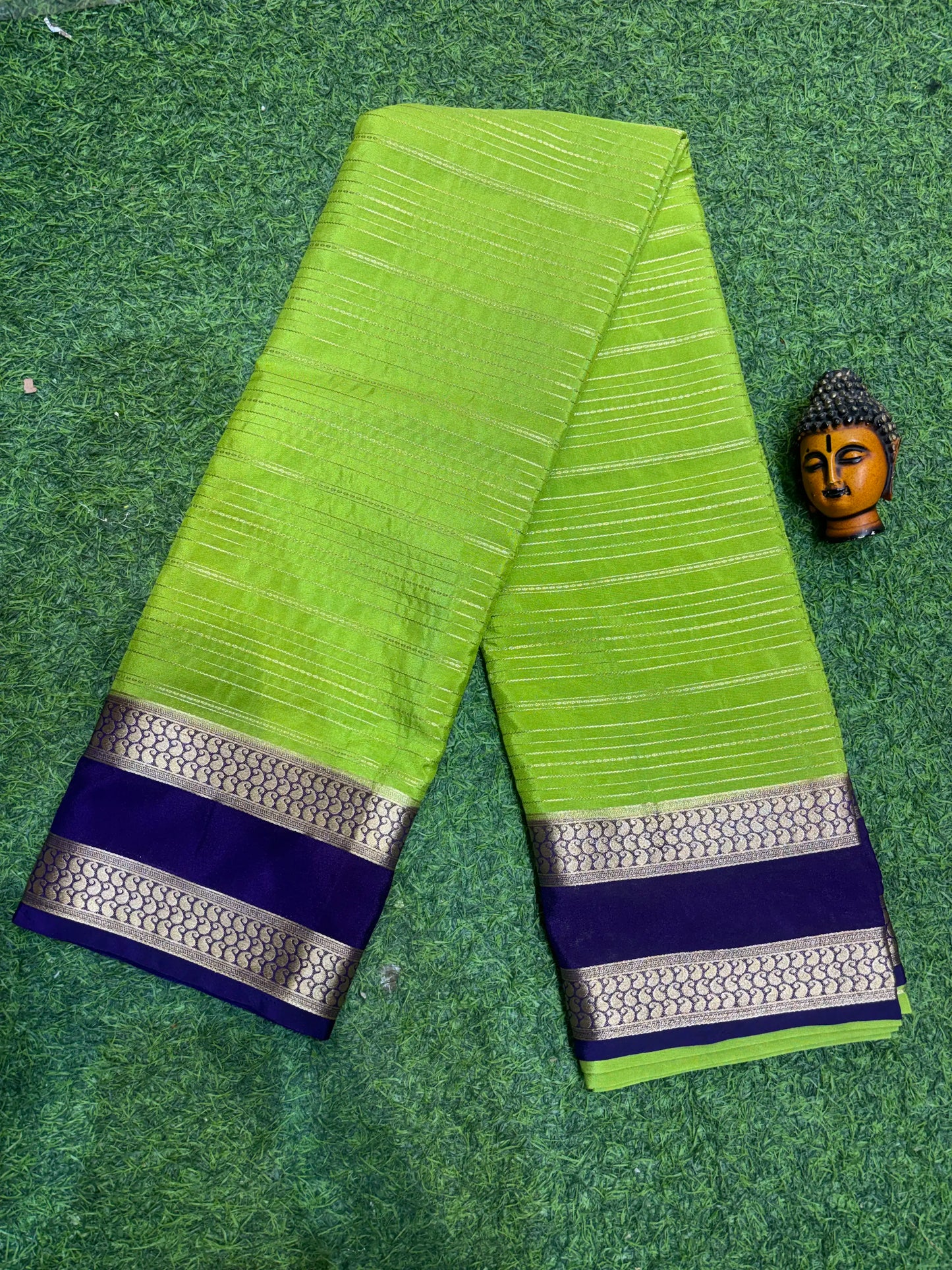 Semi Mysore Silk Sarees In Elegant Horizontal Stripe Pattern