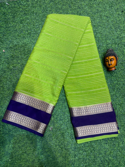 Semi Mysore Silk Sarees In Elegant Horizontal Stripe Pattern