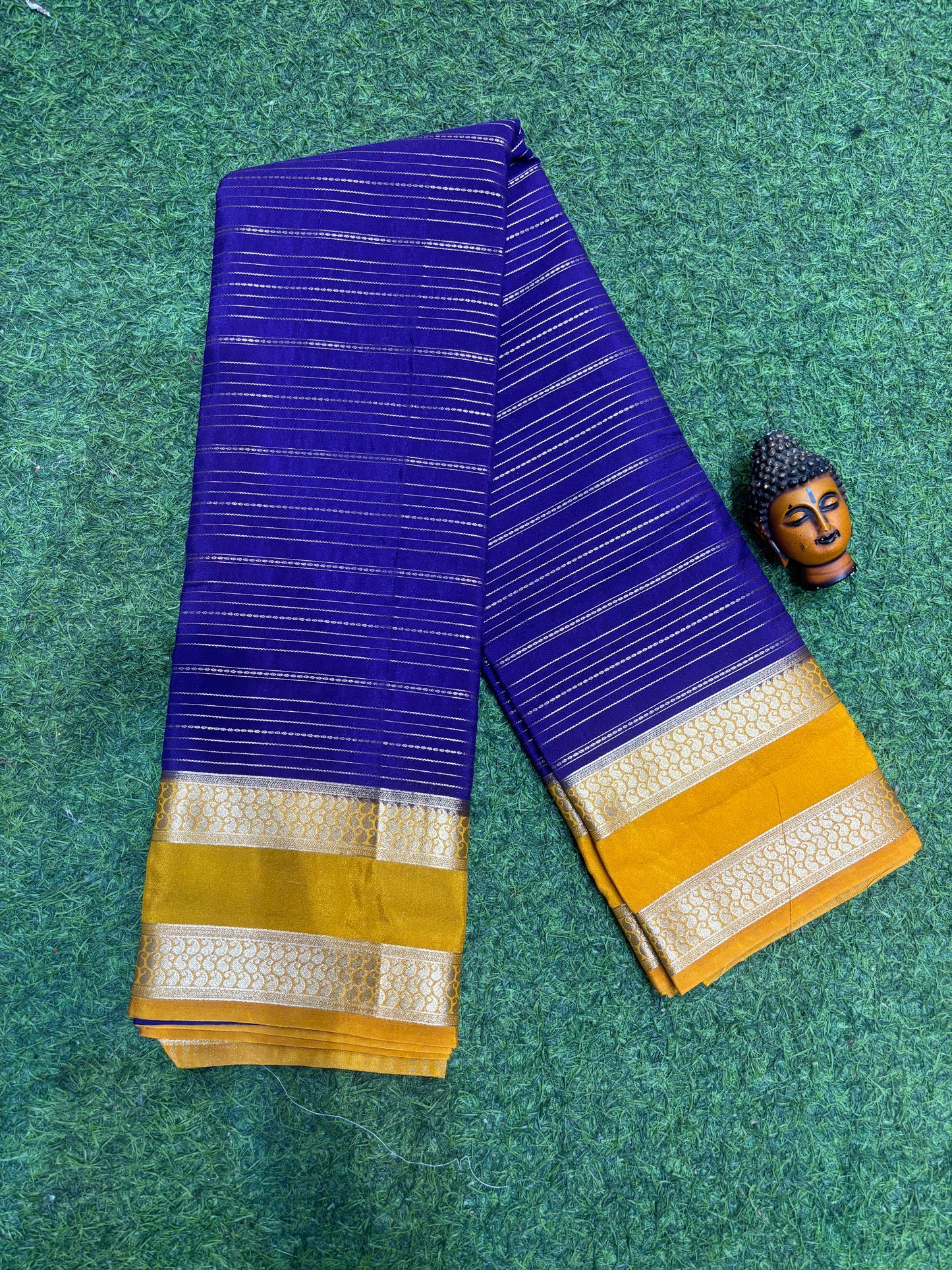Semi Mysore Silk Sarees In Elegant Horizontal Stripe Pattern