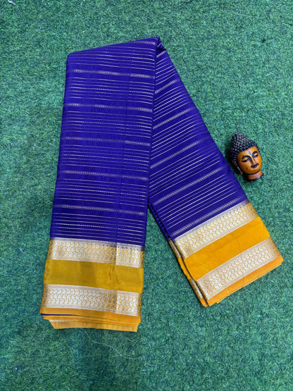 Semi Mysore Silk Sarees In Elegant Horizontal Stripe Pattern