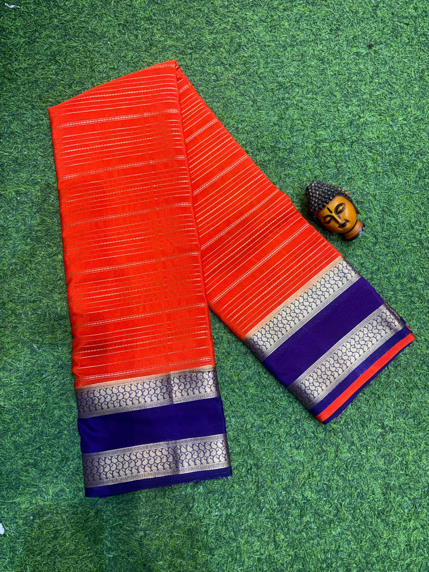 Semi Mysore Silk Sarees In Elegant Horizontal Stripe Pattern