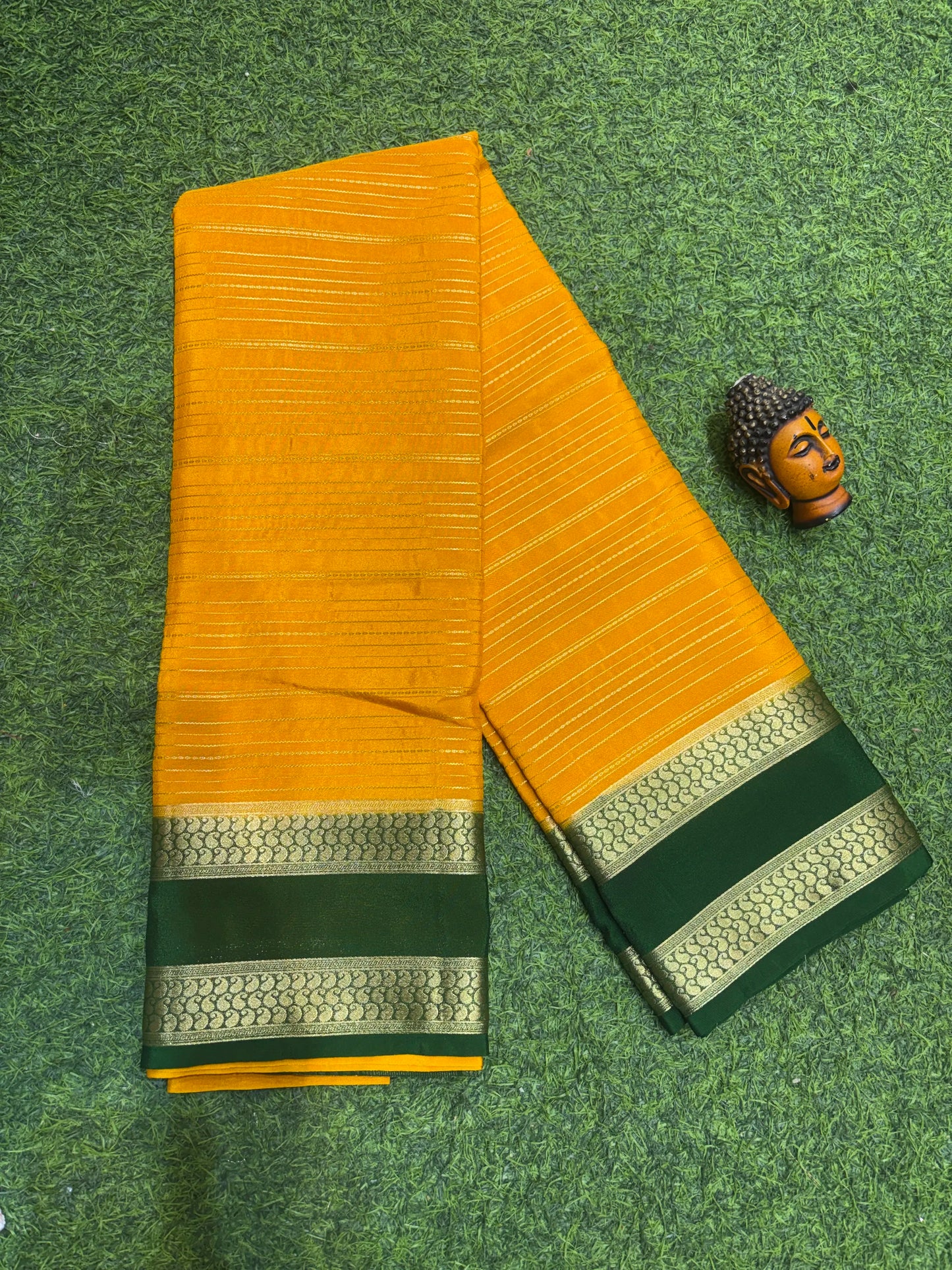 Semi Mysore Silk Sarees In Elegant Horizontal Stripe Pattern