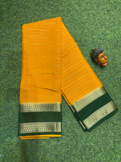 Semi Mysore Silk Sarees In Elegant Horizontal Stripe Pattern