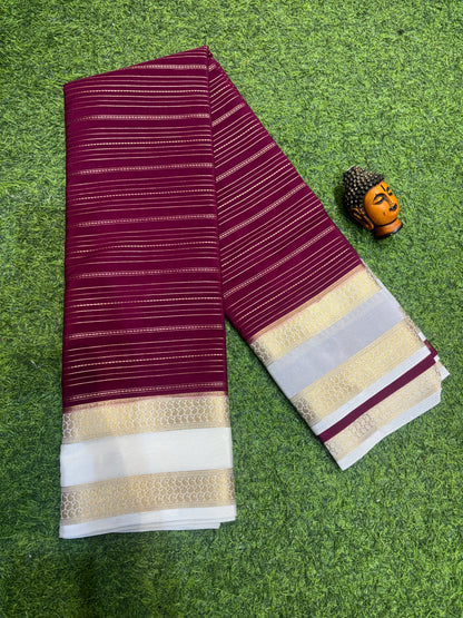Semi Mysore Silk Sarees In Elegant Horizontal Stripe Pattern