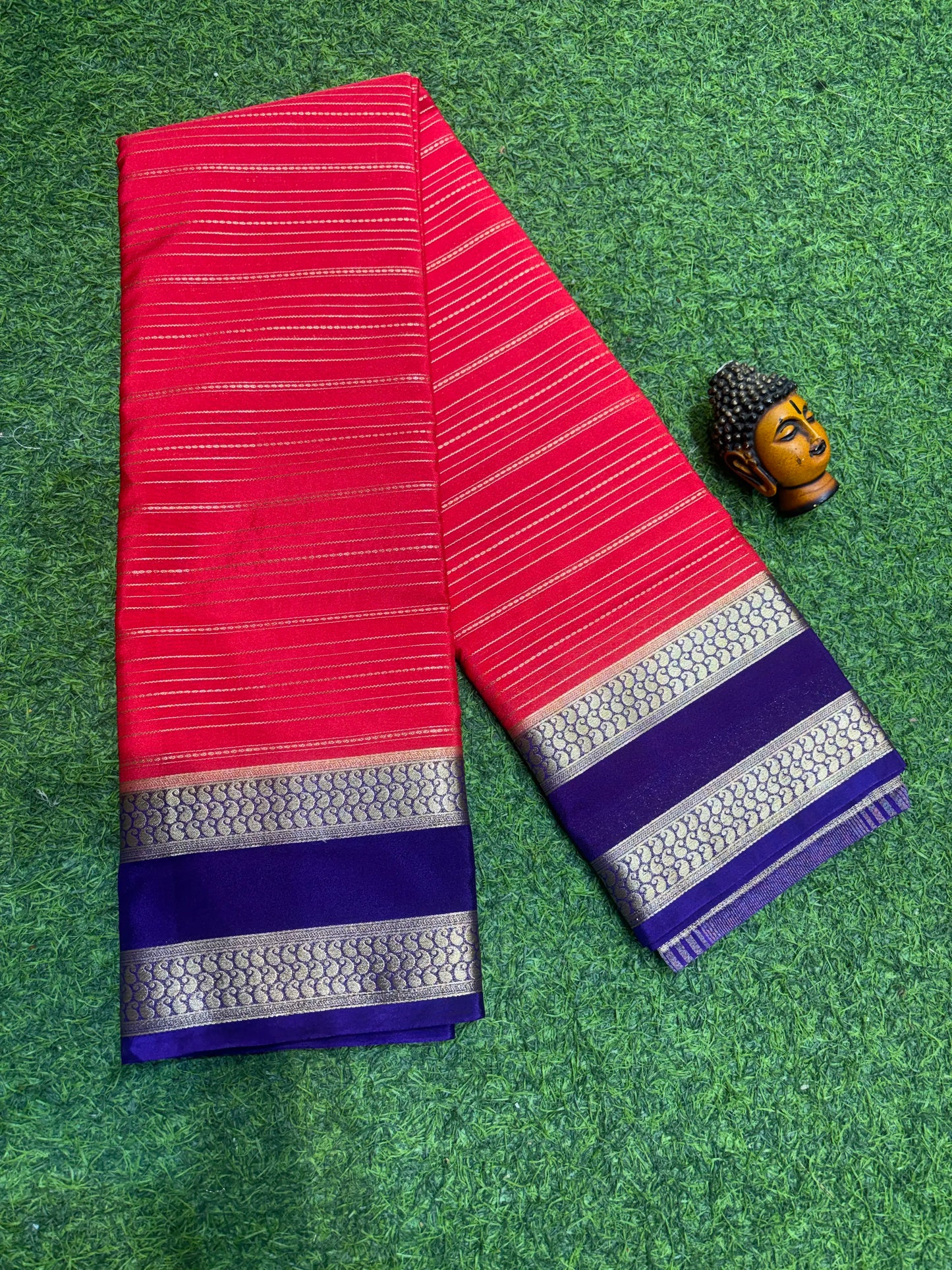 Semi Mysore Silk Sarees In Elegant Horizontal Stripe Pattern