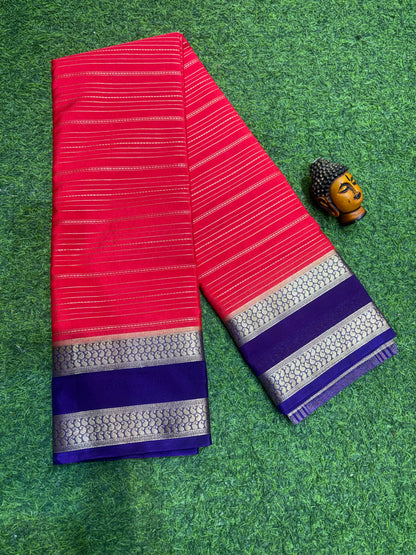 Semi Mysore Silk Sarees In Elegant Horizontal Stripe Pattern