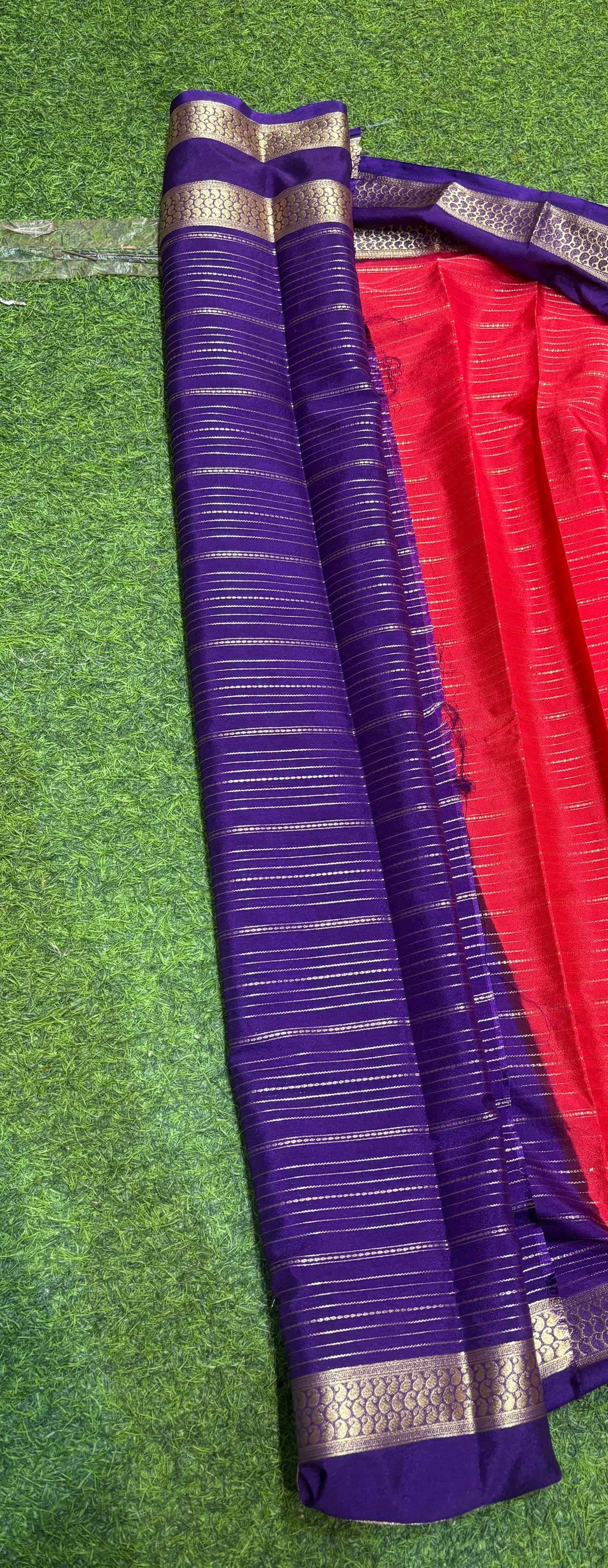 Semi Mysore Silk Sarees In Elegant Horizontal Stripe Pattern