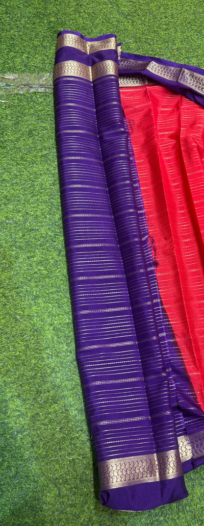 Semi Mysore Silk Sarees In Elegant Horizontal Stripe Pattern