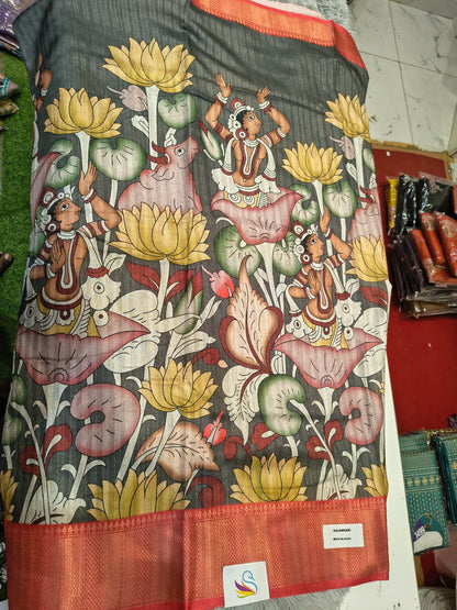 Jute Semi Pen Kalamkari Sarees
