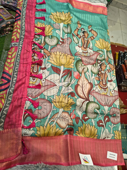 Jute Semi Pen Kalamkari Sarees