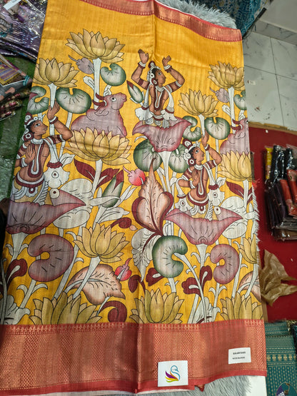 Jute Semi Pen Kalamkari Sarees