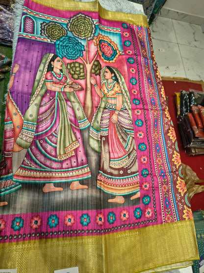 Jute Semi Pen Kalamkari Sarees