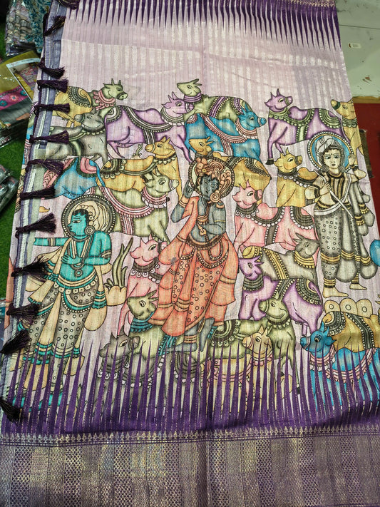 Jute Semi Pen Kalamkari Sarees