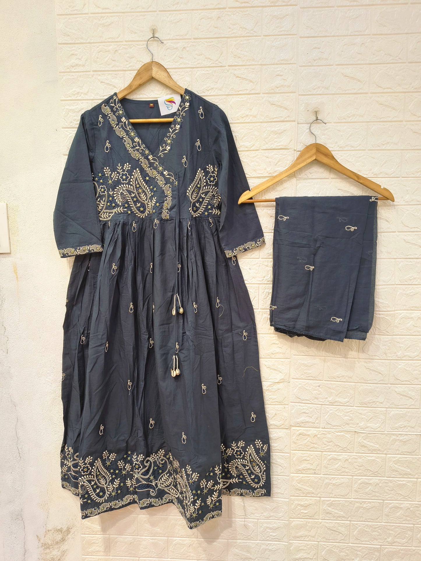 Mango Embroidery Angrakha & Daman pattern Umbrella 3 piece Set kurti