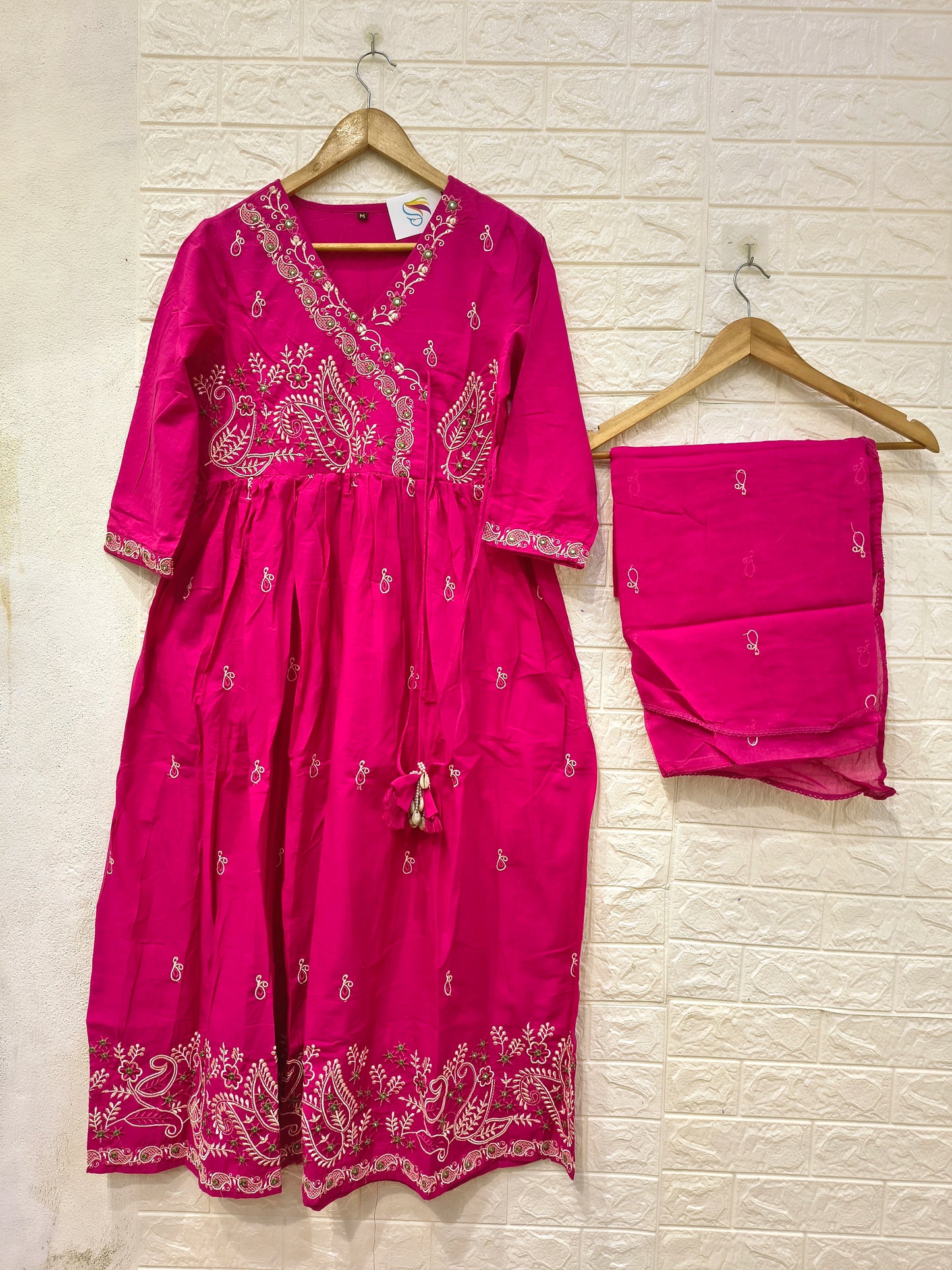 Mango Embroidery Angrakha & Daman pattern Umbrella 3 piece Set kurti
