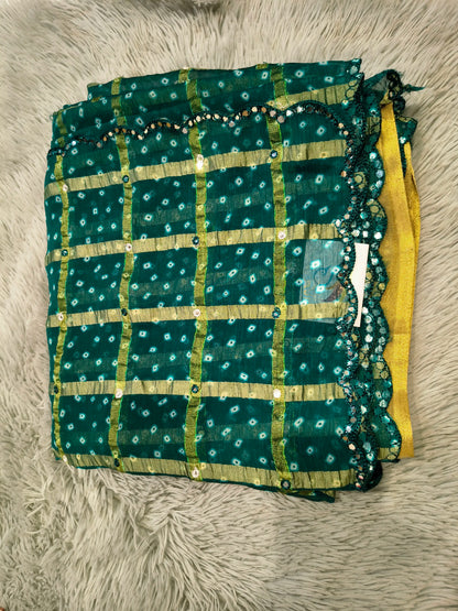 Queen Bandhani Zari Chex Sarees