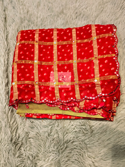 Queen Bandhani Zari Chex Sarees