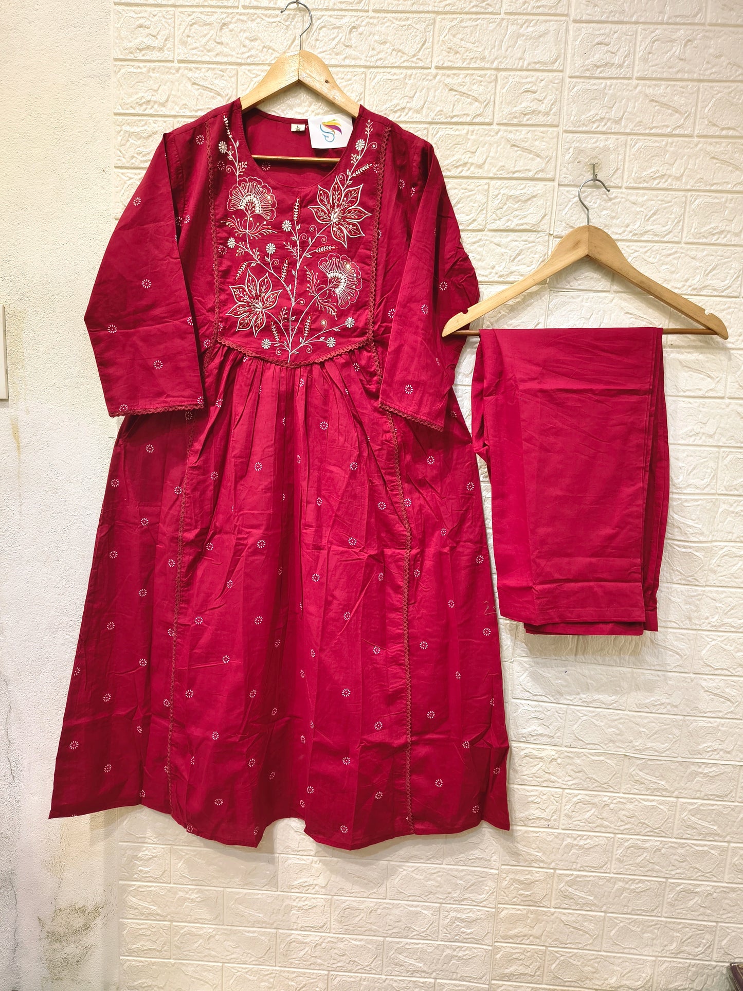 Sundari Pure Mul Cotton Embroidery Umbrella 3 Piece Set Kurti