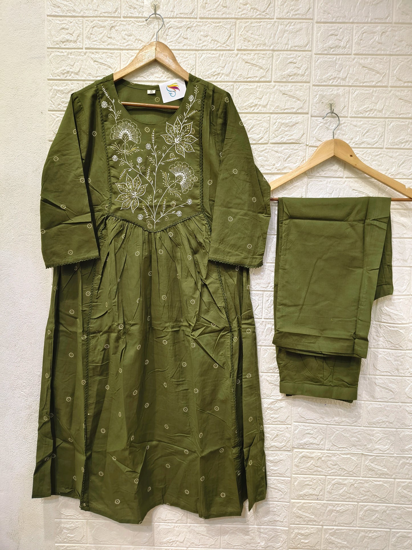 Sundari Pure Mul Cotton Embroidery Umbrella 3 Piece Set Kurti