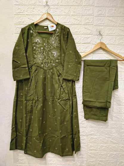 Sundari Pure Mul Cotton Embroidery Umbrella 3 Piece Set Kurti