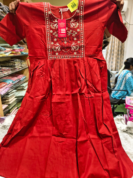 Sweety Cotton Embroidery Umbrella Kurti
