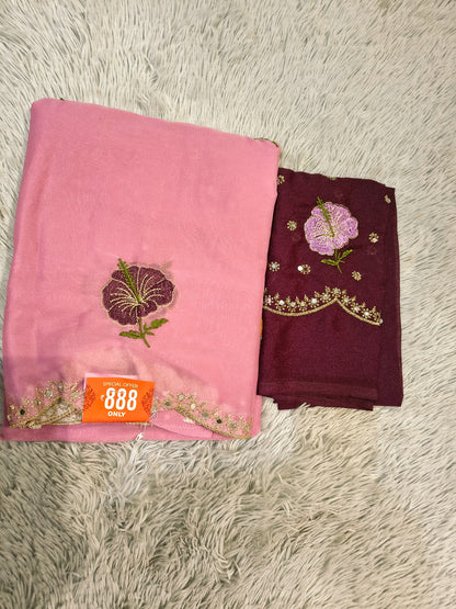 Trend  Floral Embroidery Saree