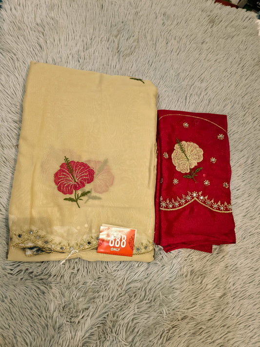 Trend  Floral Embroidery Saree