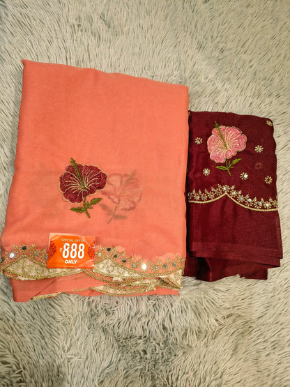 Trend  Floral Embroidery Saree