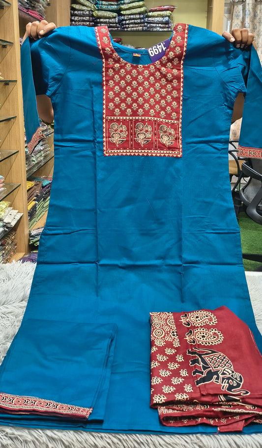 Kalamkari Cotton Kurti Set - 3 Piece