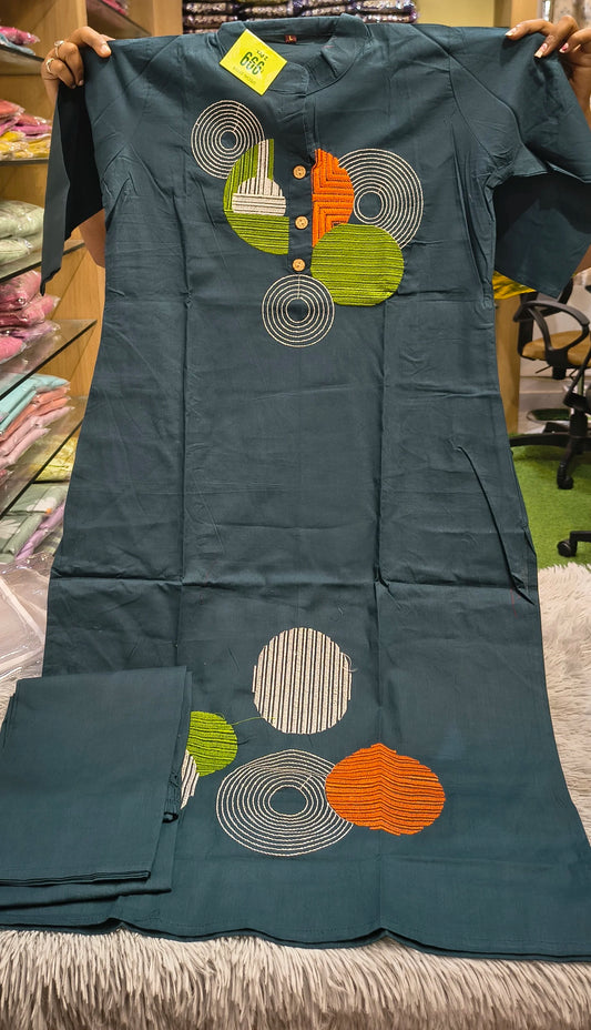 Circle Embroidery Cotton Cord Set - 2 Piece