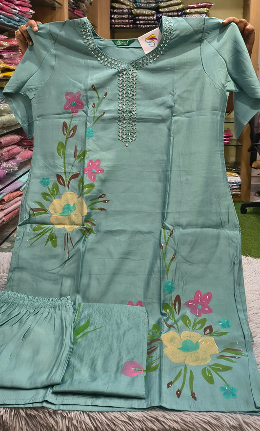 Dusty Colors Big Size Kurti Set - 3 Piece